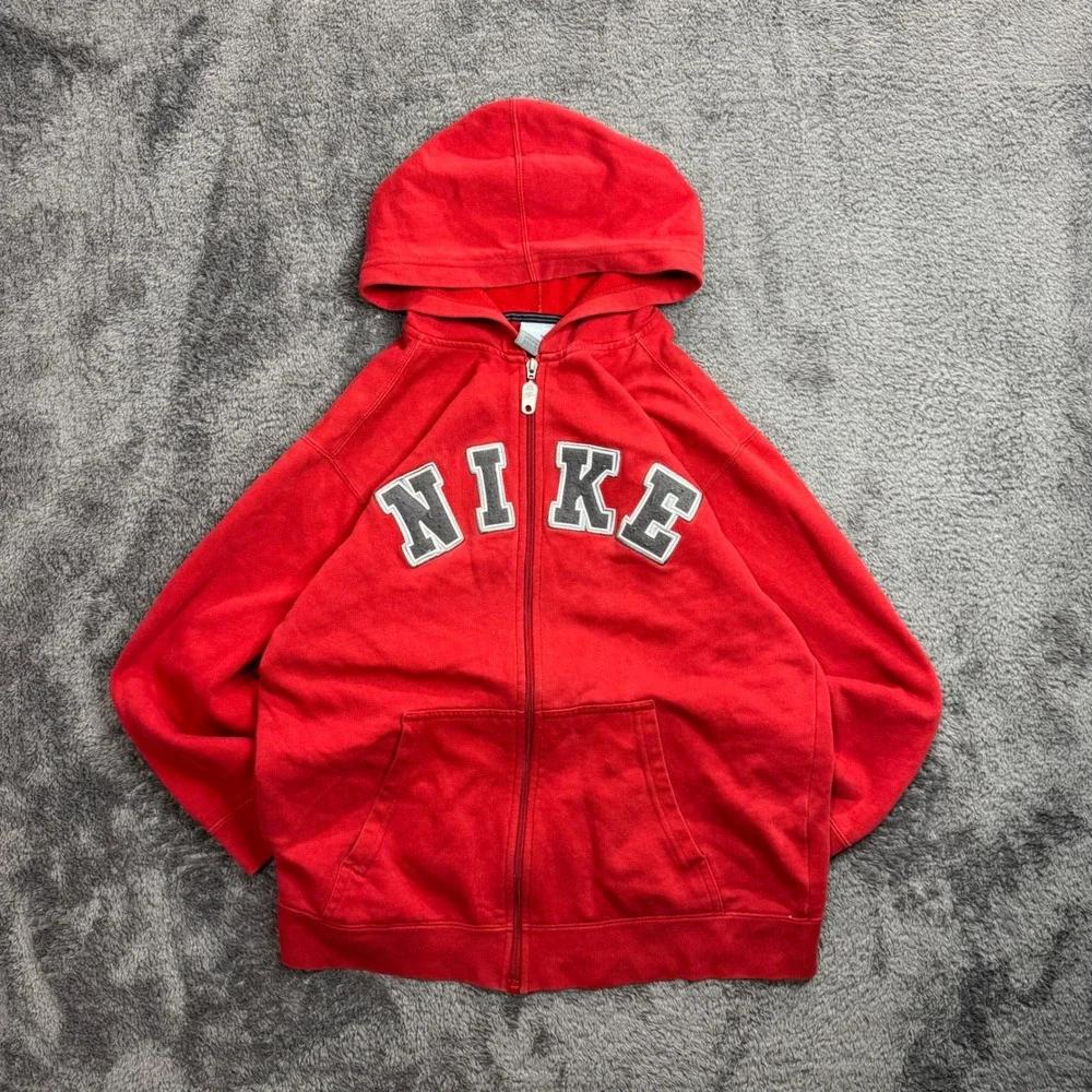 Nike Y2K Full Zip Hoodie Sweatshirt Collegiate Spellout Logo Size L 14-16